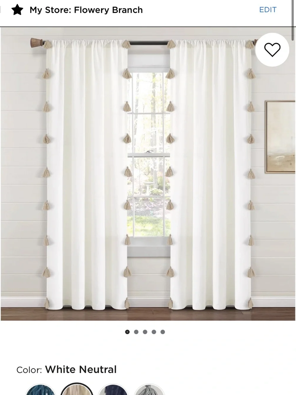 Lush Decor White Faux Linen Tassel Rod Pocket Curtain Panel